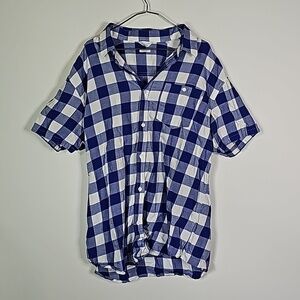 JACK & Jones XXL blue and white plaid button down short sleeve shirt